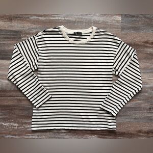 Zara black and cream striped rustic pullover sweatshirt